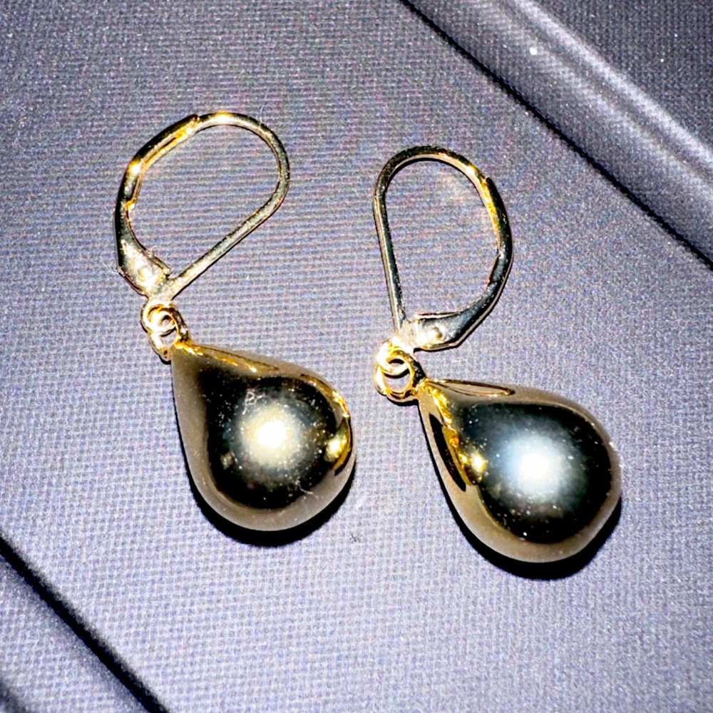 925 Sterling Gold Teardrop Leverback Earrings For Women